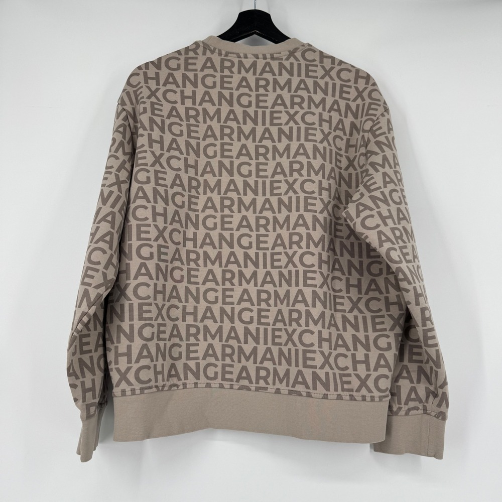 Armani Exchange AX Mens Small Tan All Over Logo Print Crewneck Sweatshirt - Picture 3 of 9